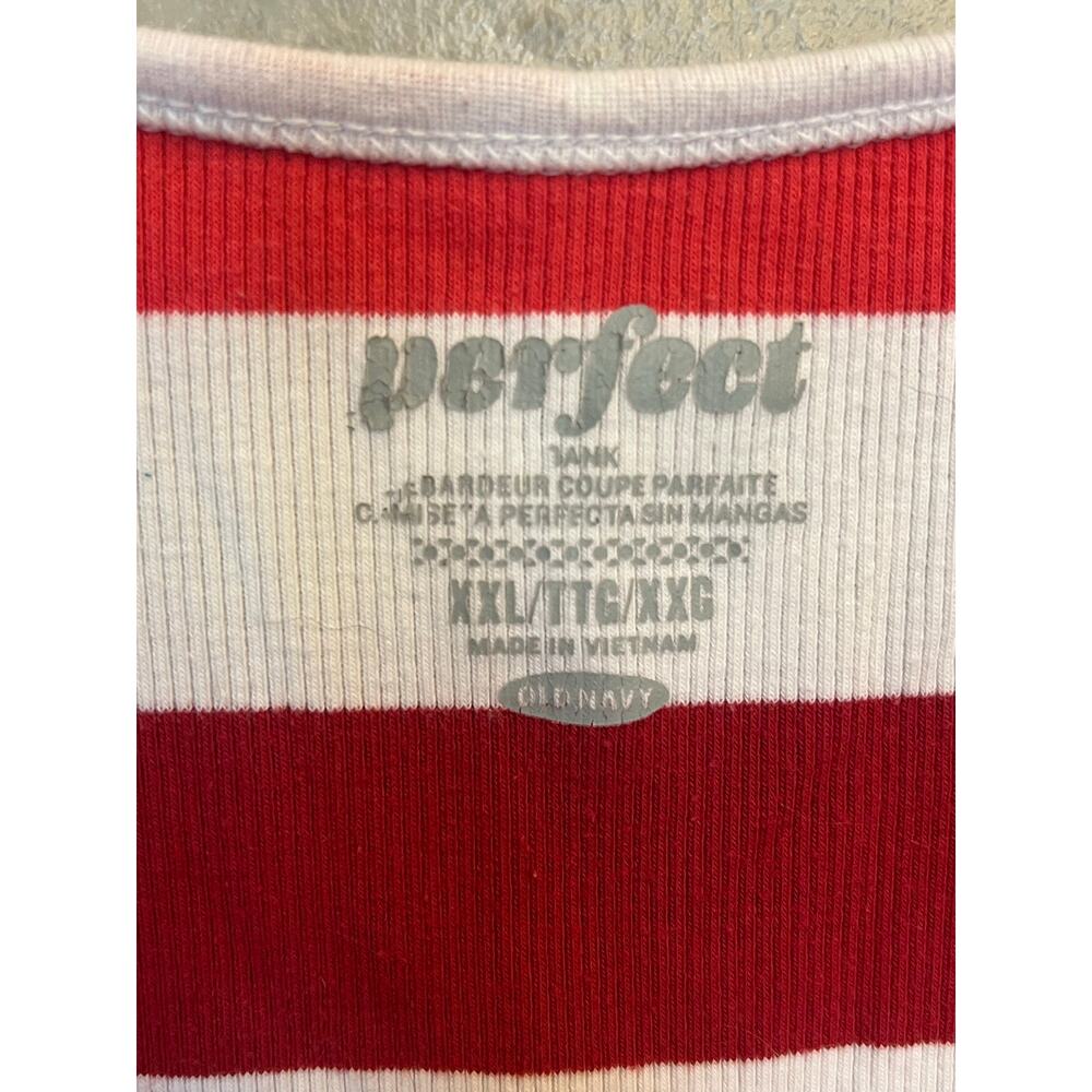 Old Navy The Perfect Tank XXL Plus Red White Pink Striped Ribbed Scoop Neck Boho - Picture 4 of 9